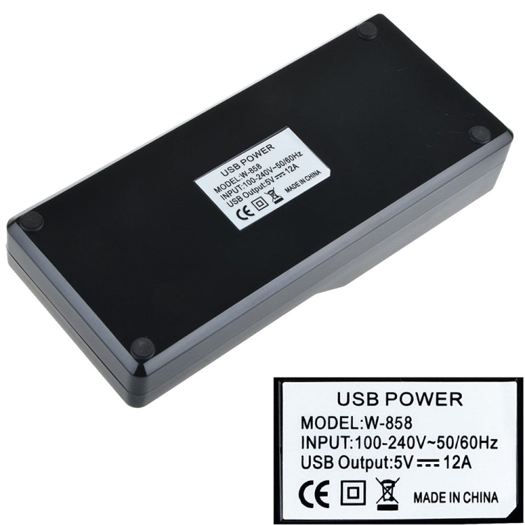 W-858 แท่นชาร์จ USB 12 พอร์ต 12A ชาร์จเร็ว ตั้งโต๊ะ สมาร์ทชาร์จเจอร์ AC100-240V ปลั๊ก US ปลั๊ก US