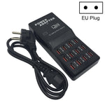 W-858 แท่นชาร์จ USB 12 พอร์ต 12A ชาร์จเร็ว ตั้งโต๊ะ สมาร์ทชาร์จเจอร์ AC100-240V ปลั๊ก EU ปลั๊ก EU