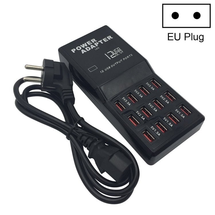 W-858 แท่นชาร์จ USB 12 พอร์ต 12A ชาร์จเร็ว ตั้งโต๊ะ สมาร์ทชาร์จเจอร์ AC100-240V ปลั๊ก EU ปลั๊ก EU