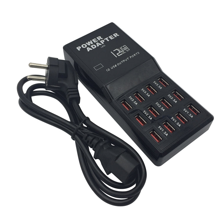 W-858 แท่นชาร์จ USB 12 พอร์ต 12A ชาร์จเร็ว ตั้งโต๊ะ สมาร์ทชาร์จเจอร์ AC100-240V ปลั๊ก EU ปลั๊ก EU