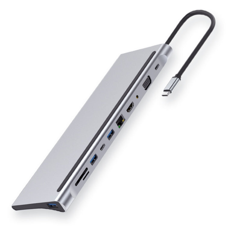 อะแดปเตอร์ HUB 11-in-1 RJ45 + 87W PD + SD/TF + USB 3 พอร์ต + HDMI + VGA + AUX 3.5 มม. เป็น Type-C