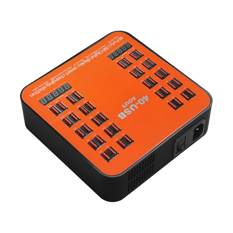 สถานีชาร์จอัจฉริยะ USB 40 พอร์ต 200W WLX-840 พร้อมจอแสดงผลดิจิทัล AC100-240V ปลั๊ก UK (สีดำ+ส้ม), ปลั๊ก UK