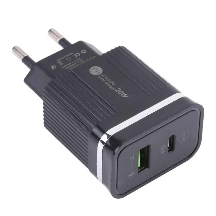 46-A2C2 ที่ชาร์จเร็วมัลติฟังก์ชัน 20W PD + QC3.0 USB ปลั๊ก EU, ปลั๊ก EU