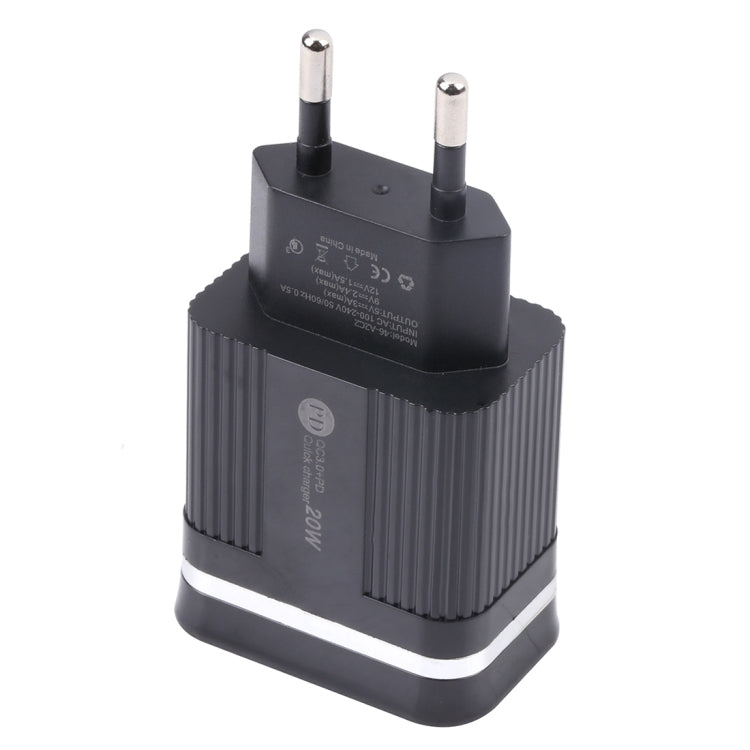 46-A2C2 ที่ชาร์จเร็วมัลติฟังก์ชัน 20W PD + QC3.0 USB ปลั๊ก EU, ปลั๊ก EU