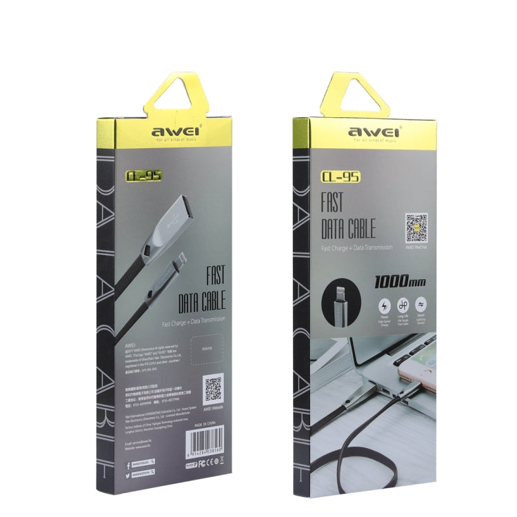 สายชาร์จและซิงค์ข้อมูล AWEI CL-95 USB เป็น 8 Pin แบบพกพา ชาร์จเร็ว TPE + อลูมิเนียมอัลลอยด์ 2A ความยาว 1 เมตร