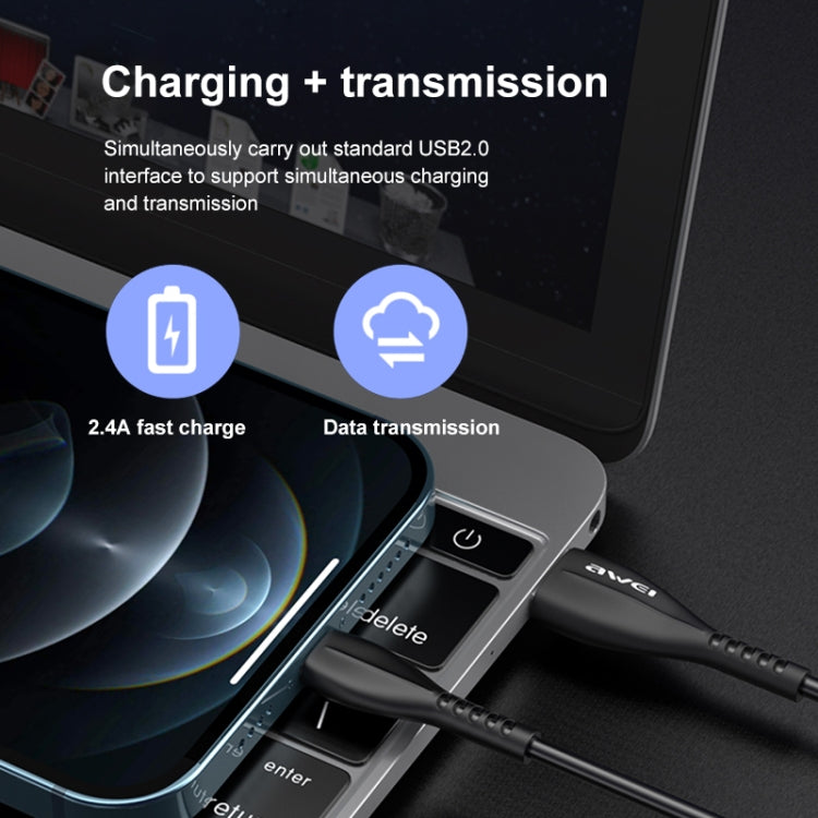 สายชาร์จ USB เป็น 8 พิน awei CL-115L 1 เมตร 2.4A