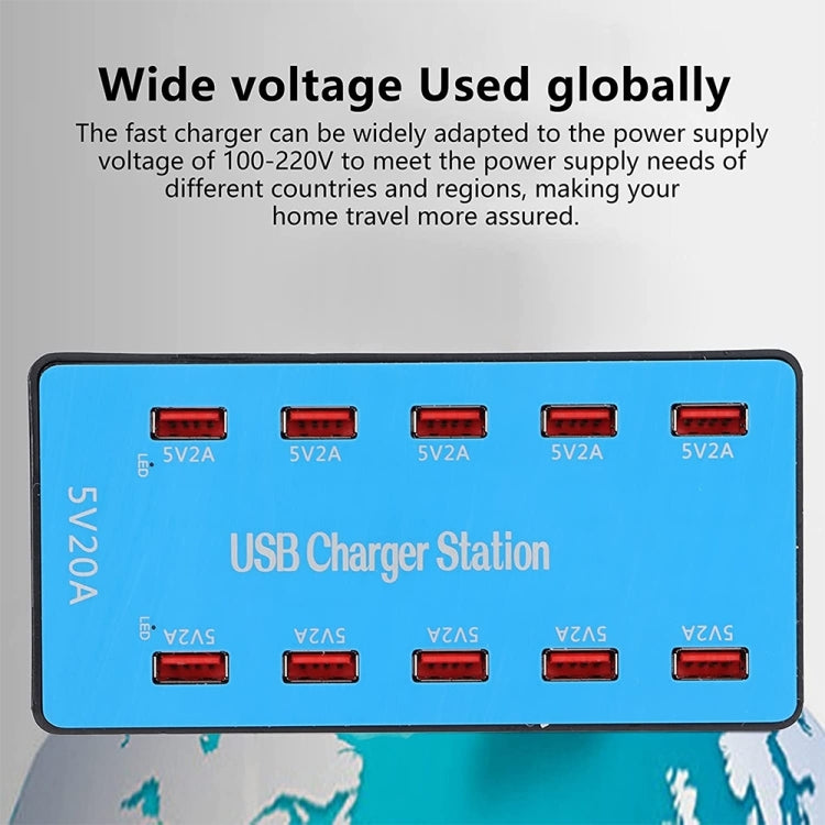สถานีชาร์จอัจฉริยะ USB 10 พอร์ต 100W A5B พร้อมไฟแสดงสถานะ ปลั๊ก US 100W