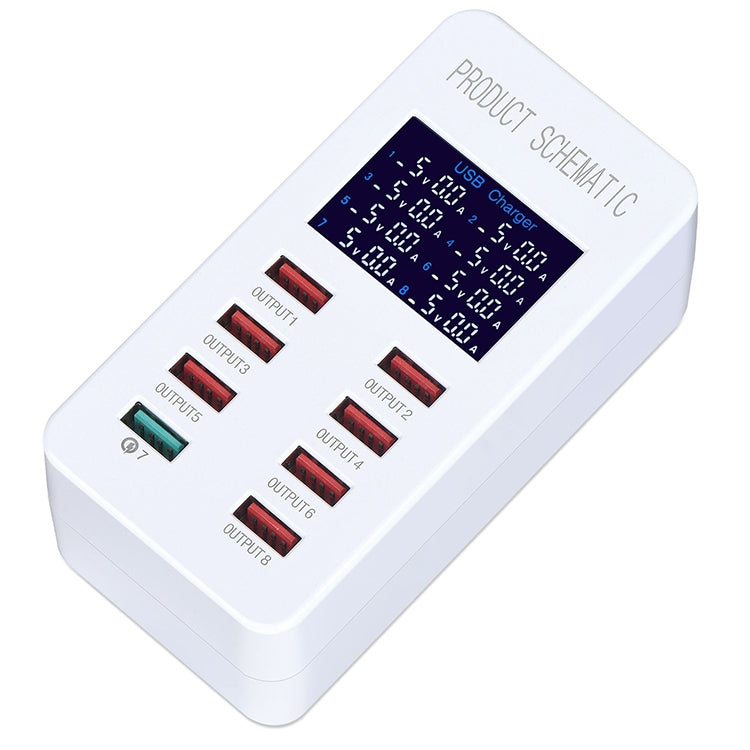 สถานีชาร์จอัจฉริยะ A8 50W 8 พอร์ต USB + QC3.0 พร้อมจอแสดงผลดิจิทัล AC100-240V, ปลั๊ก US, A8 ปลั๊ก US
