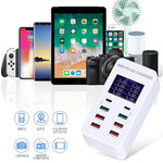 สถานีชาร์จอัจฉริยะ A8T 60W 8 พอร์ต USB + QC3.0 + PD Type-C พร้อมจอแสดงผลดิจิทัล AC100-240V, ปลั๊ก EU, A8T ปลั๊ก EU
