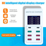 สถานีชาร์จอัจฉริยะ A8T 60W 8 พอร์ต USB + QC3.0 + PD Type-C พร้อมจอแสดงผลดิจิทัล AC100-240V, ปลั๊ก UK, A8T ปลั๊ก UK
