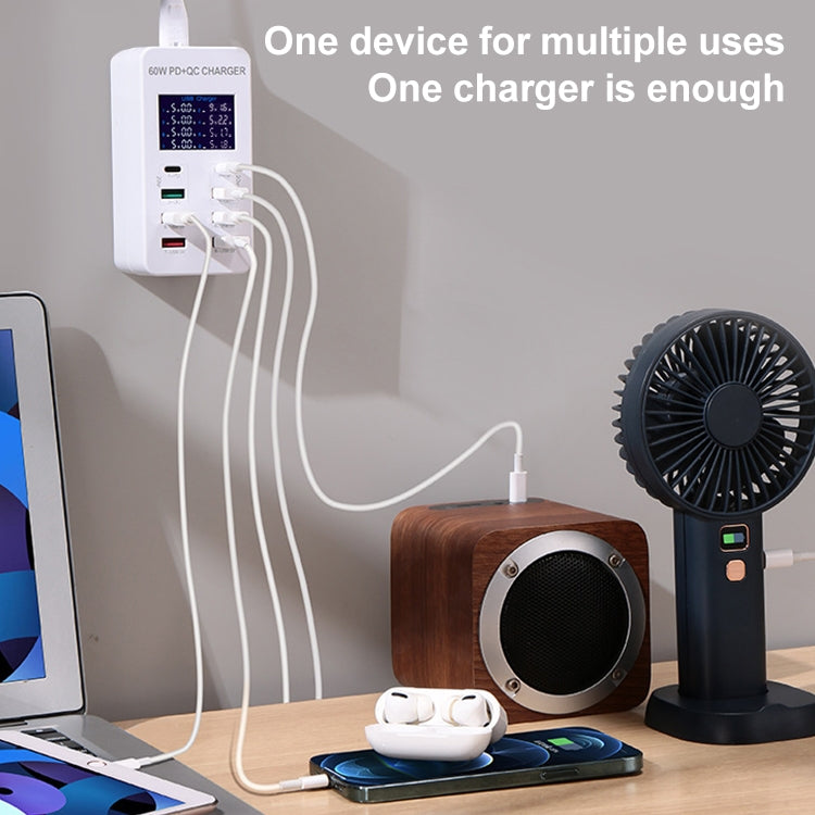 สถานีชาร์จอัจฉริยะ A8T 60W 8 พอร์ต USB + QC3.0 + PD Type-C พร้อมจอแสดงผลดิจิทัล AC100-240V, ปลั๊ก UK, A8T ปลั๊ก UK