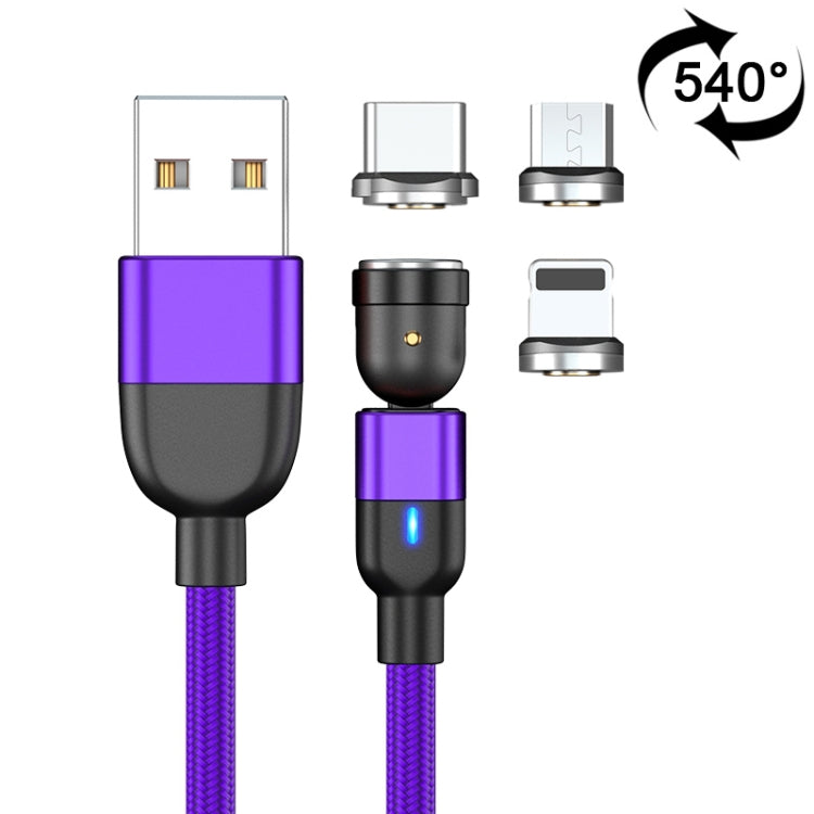 สายข้อมูลแม่เหล็กหมุนได้ 540 องศา 3 in 1 USB เป็น 8 Pin + USB-C / Type-C + Micro USB ความยาว 1 เมตร 3A Output
