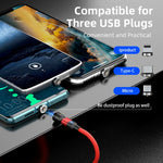 สายข้อมูลแม่เหล็กหมุนได้ 540 องศา 3 in 1 USB เป็น 8 Pin + USB-C / Type-C + Micro USB ความยาว 1 เมตร 3A Output