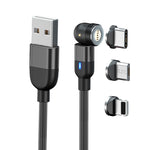 สายข้อมูลแม่เหล็กหมุนได้ 540 องศา 3 in 1 USB เป็น 8 Pin + USB-C / Type-C + Micro USB ความยาว 2 เมตร 3A Output