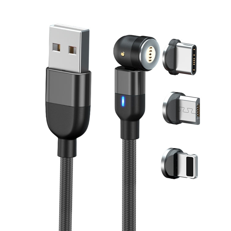 สายข้อมูลแม่เหล็กหมุนได้ 540 องศา 3 in 1 USB เป็น 8 Pin + USB-C / Type-C + Micro USB ความยาว 2 เมตร 3A Output