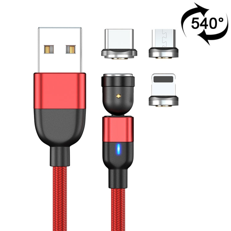 สายข้อมูลแม่เหล็กหมุนได้ 540 องศา 3 in 1 USB เป็น 8 Pin + USB-C / Type-C + Micro USB ความยาว 2 เมตร 3A Output