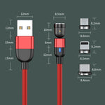 สายข้อมูลแม่เหล็กหมุนได้ 540 องศา 3 in 1 USB เป็น 8 Pin + USB-C / Type-C + Micro USB ความยาว 2 เมตร 3A Output