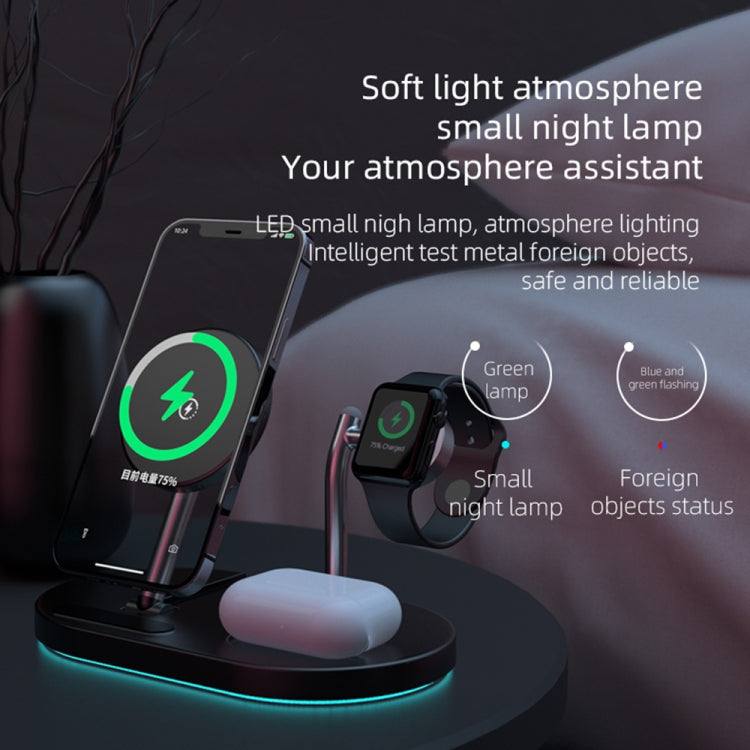 S20 ที่ชาร์จไร้สายแม่เหล็กอเนกประสงค์ 4 in 1 15W พร้อมไฟกลางคืนและที่วางสำหรับโทรศัพท์มือถือ / AirPods, S20 สีดำ, S20 สีขาว