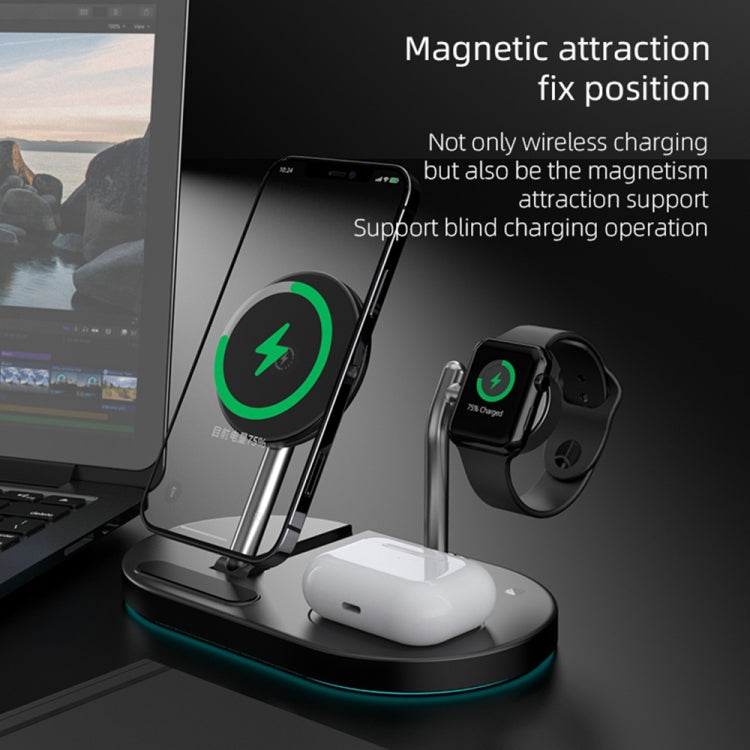 S20 ที่ชาร์จไร้สายแม่เหล็กอเนกประสงค์ 4 in 1 15W พร้อมไฟกลางคืนและที่วางสำหรับโทรศัพท์มือถือ / AirPods, S20 สีดำ, S20 สีขาว