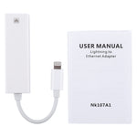 สายอะแดปเตอร์ NK107A1 8 พิน เป็น RJ45 อีเธอร์เน็ต LAN สำหรับ iPhone / iPad ความยาวรวม: 16 ซม.
