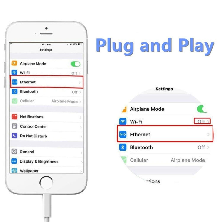 สายอะแดปเตอร์ NK107A1 8 พิน เป็น RJ45 อีเธอร์เน็ต LAN สำหรับ iPhone / iPad ความยาวรวม: 16 ซม.