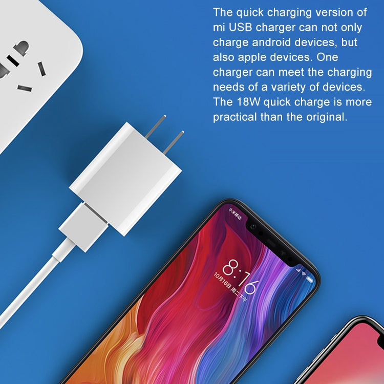 อะแดปเตอร์ชาร์จผนัง Xiaomi แท้ 18W พอร์ต USB เดี่ยว ชาร์จเร็ว ปลั๊ก US, 18W