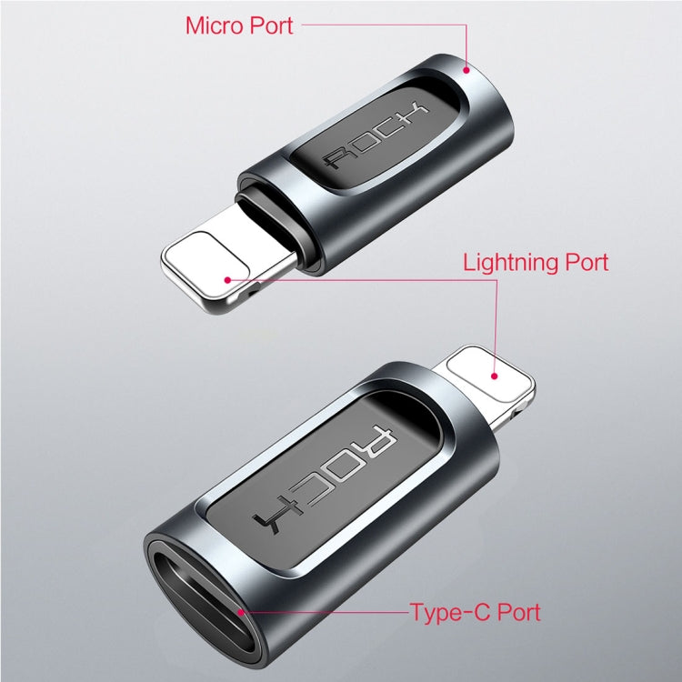 อะแดปเตอร์แปลงเสียง ROCK 2.1A พกพา USB-C/Type-C เป็น 8 Pin สำหรับหูฟัง