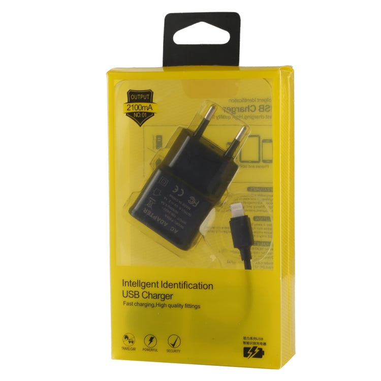 สำหรับ iPhone 5V 2.1A ชาร์จ USB อัจฉริยะพร้อมสายชาร์จ USB 1 เมตรเป็น 8 พิน ปลั๊ก EU