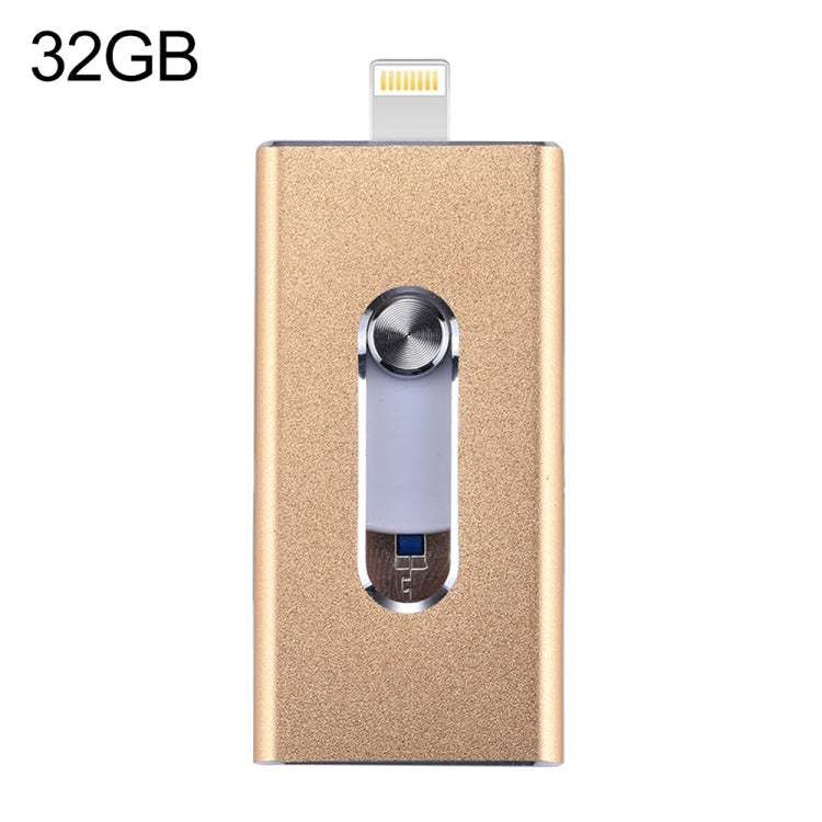 แฟลชไดรฟ์ RQW-02 3 in 1 USB 2.0 & 8 Pin & Micro USB 32GB, RQW-02 สีทอง
