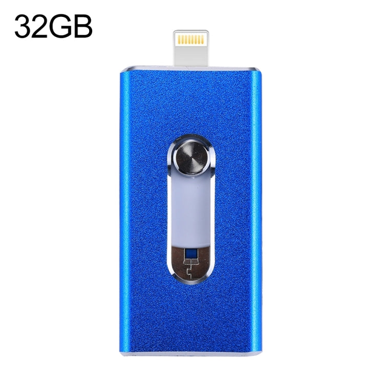 แฟลชไดรฟ์ RQW-02 3 in 1 USB 2.0 & 8 Pin & Micro USB 32GB, RQW-02 สีน้ำเงิน