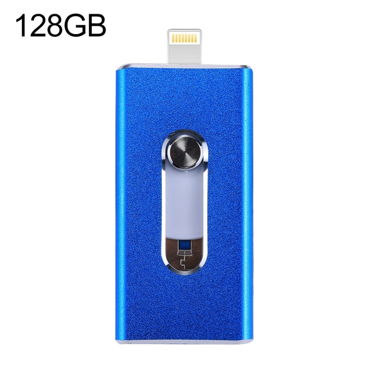 แฟลชไดรฟ์ 3 in 1 USB 2.0 & 8 Pin & Micro USB 128GB รุ่น RQW-02 สีน้ำเงิน