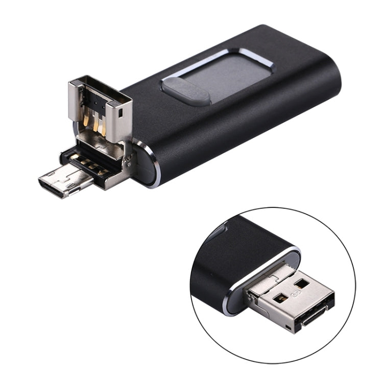 easyflash RQW-01B แฟลชไดรฟ์ 3 in 1 USB 2.0 & 8 Pin & Micro USB 64GB, RQW-01B สีดำ