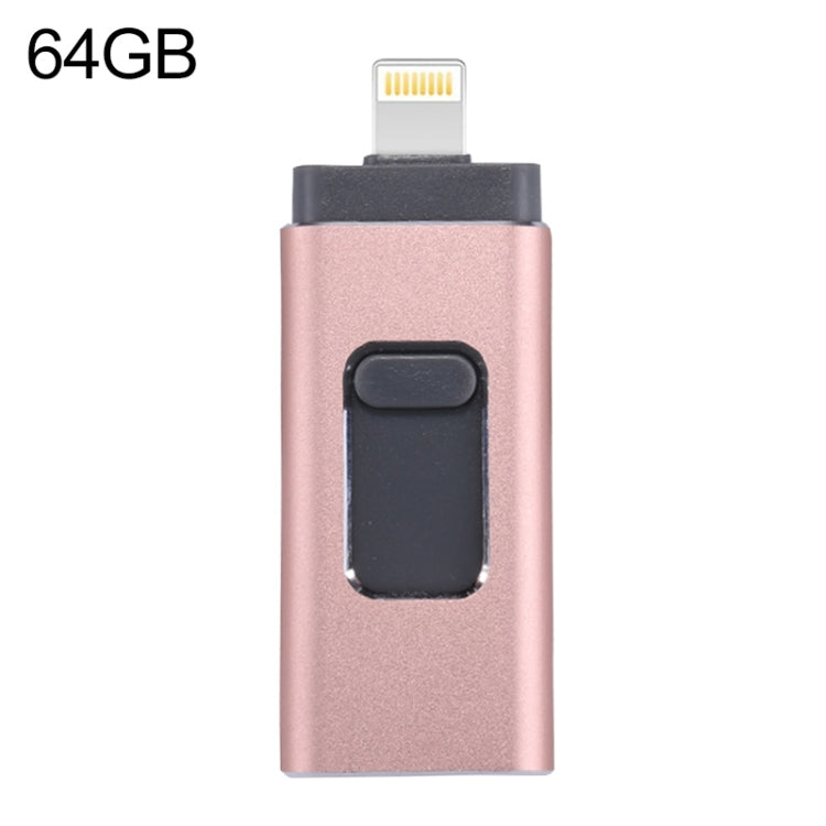 easyflash RQW-01B แฟลชไดรฟ์ 3 in 1 USB 2.0 & 8 Pin & Micro USB 64GB, RQW-01B สีโรสโกลด์