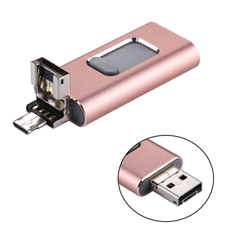 easyflash RQW-01B แฟลชไดรฟ์ 3 in 1 USB 2.0 & 8 Pin & Micro USB 64GB, RQW-01B สีโรสโกลด์