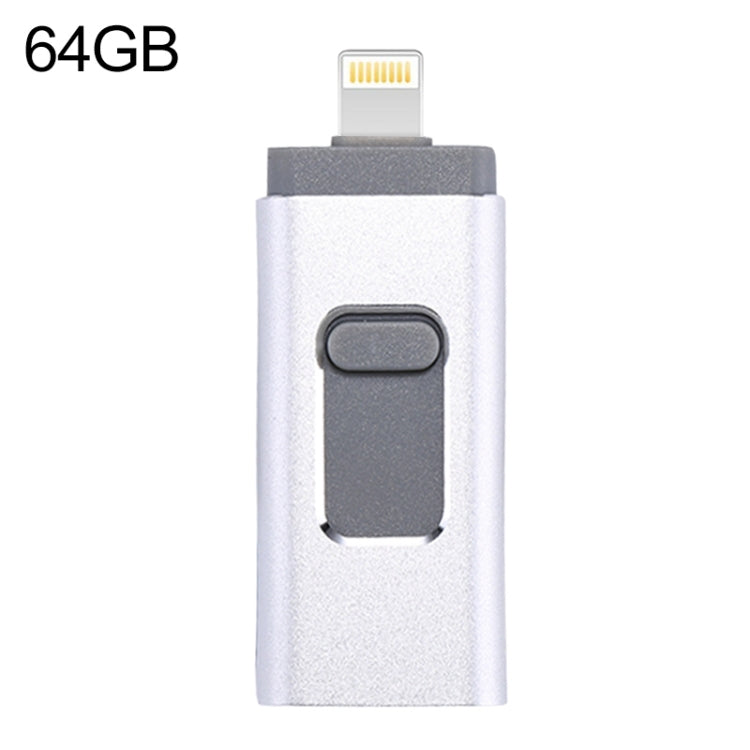 easyflash RQW-01B แฟลชไดรฟ์ 3 in 1 USB 2.0 & 8 Pin & Micro USB 64GB, RQW-01B สีเงิน