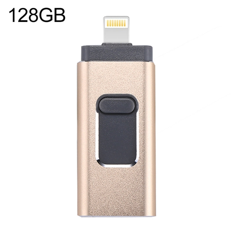 easyflash RQW-01B แฟลชไดรฟ์ 3 in 1 USB 2.0 & 8 Pin & Micro USB 128GB, RQW-01B สีทอง