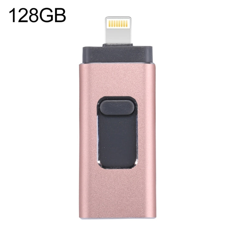 easyflash RQW-01B แฟลชไดรฟ์ 3 in 1 USB 2.0 & 8 Pin & Micro USB 128GB, RQW-01B สีโรสโกลด์