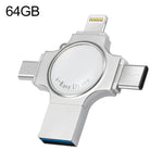 RQW-11S แฟลชไดรฟ์ 4 in 1 USB 2.0 & 8 Pin & Micro USB & USB-C / Type-C 64GB, RQW-11S