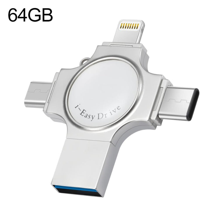 RQW-11S แฟลชไดรฟ์ 4 in 1 USB 2.0 & 8 Pin & Micro USB & USB-C / Type-C 64GB, RQW-11S