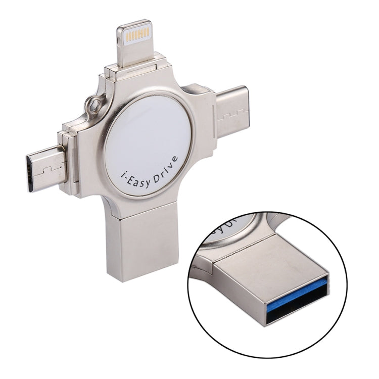 RQW-11S แฟลชไดรฟ์ 4 in 1 USB 2.0 & 8 Pin & Micro USB & USB-C / Type-C 128GB, RQW-11S