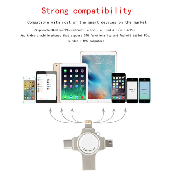 RQW-11S แฟลชไดรฟ์ 4 in 1 USB 2.0 & 8 Pin & Micro USB & USB-C / Type-C 128GB, RQW-11S