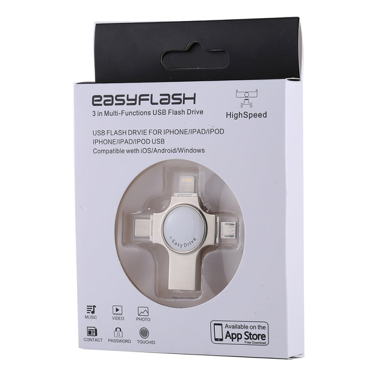 RQW-11S แฟลชไดรฟ์ 4 in 1 USB 2.0 & 8 Pin & Micro USB & USB-C / Type-C 16GB, RQW-11S