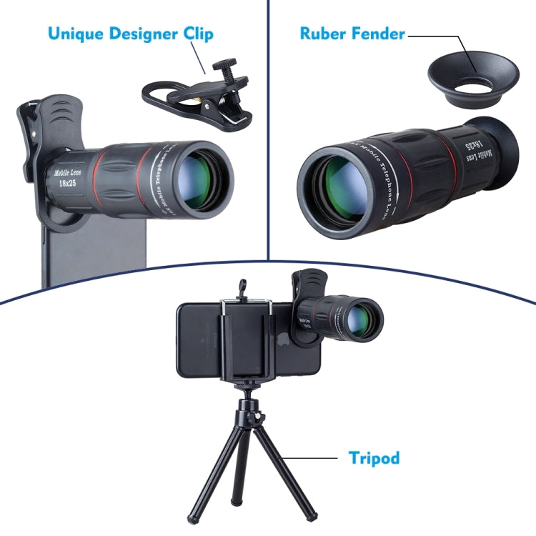 ชุดเลนส์โทรศัพท์ 3 in 1 ซูมไกล 18X + ขาตั้งกล้อง + คลิปโทรศัพท์, APL-T18ZJ