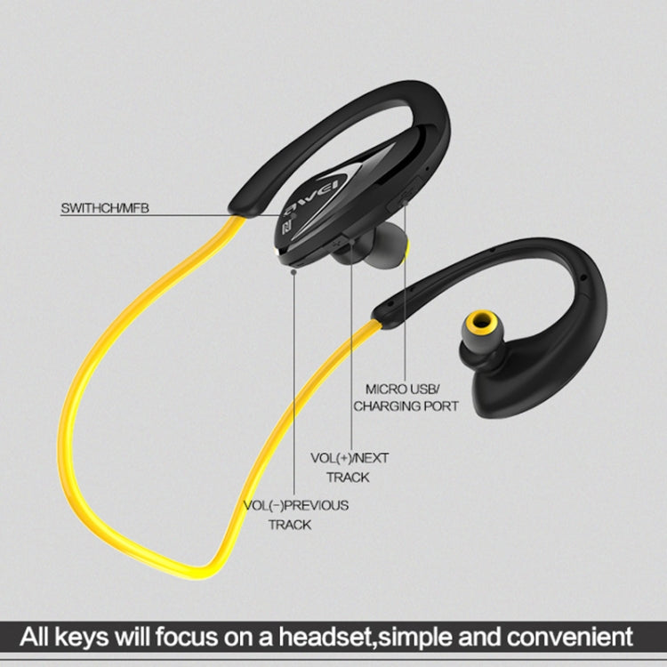 หูฟังบลูทูธกีฬา AWEI A880BL กันน้ำ CSR4.1 พร้อมฟังก์ชัน NFC, A880BL