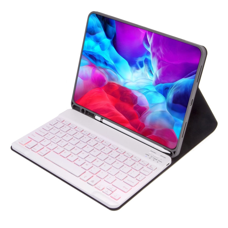 เคสแท็บเล็ตคีย์บอร์ดบลูทูธถอดได้ X-11BS ผิวเรียบสำหรับ iPad Pro 11 นิ้ว 2020 / 2018 พร้อมช่องใส่ปากกาและไฟแบ็คไลท์ คีย์บอร์ดสีขาว