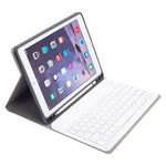 เคสแท็บเล็ตหนังพร้อมคีย์บอร์ดบลูทูธพลาสติกถอดได้ลายผ้าไหม RK508 สำหรับ iPad Air 2 & Air 1 / Pro 9.7 นิ้ว & iPad 2017 & iPad 2018 พร้อมขาตั้งและช่องใส่ปากกา