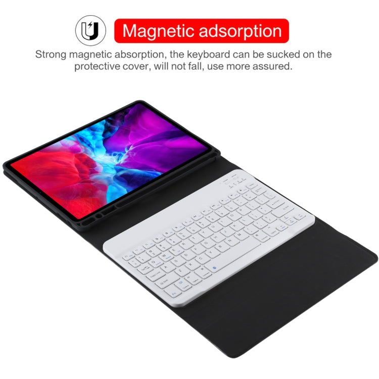 TG11B คีย์บอร์ดบลูทูธถอดได้สีขาว พร้อมเคสแท็บเล็ตหนังไมโครไฟเบอร์ สำหรับ iPad Pro 11 นิ้ว (2020) พร้อมช่องใส่ปากกาและที่จับ คีย์บอร์ดสีขาว