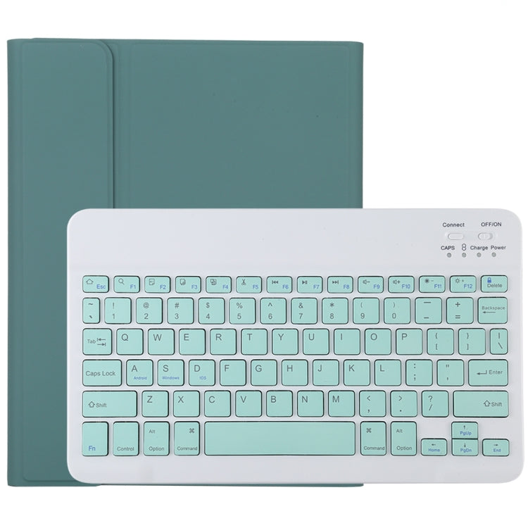 TG11B คีย์บอร์ดบลูทูธสีเขียวถอดได้ + เคสแท็บเล็ตหนังไมโครไฟเบอร์สำหรับ iPad Pro 11 นิ้ว (2020) พร้อมช่องใส่ปากกาและที่วาง, คีย์บอร์ดสีเขียว