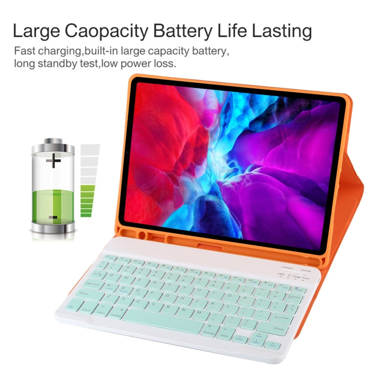 TG11B คีย์บอร์ดบลูทูธสีเขียวถอดได้ + เคสแท็บเล็ตหนังไมโครไฟเบอร์สำหรับ iPad Pro 11 นิ้ว (2020) พร้อมช่องใส่ปากกาและที่วาง, คีย์บอร์ดสีเขียว