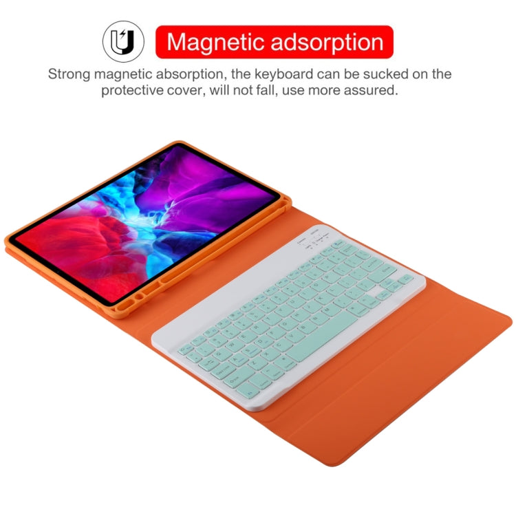 TG11B คีย์บอร์ดบลูทูธสีเขียวถอดได้ + เคสแท็บเล็ตหนังไมโครไฟเบอร์สำหรับ iPad Pro 11 นิ้ว (2020) พร้อมช่องใส่ปากกาและที่วาง, คีย์บอร์ดสีเขียว